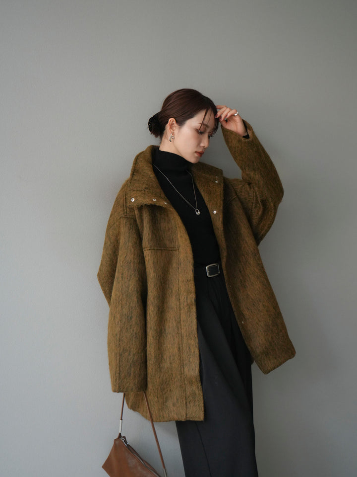 [予約]スタンドカラーシャギーコート/mustard