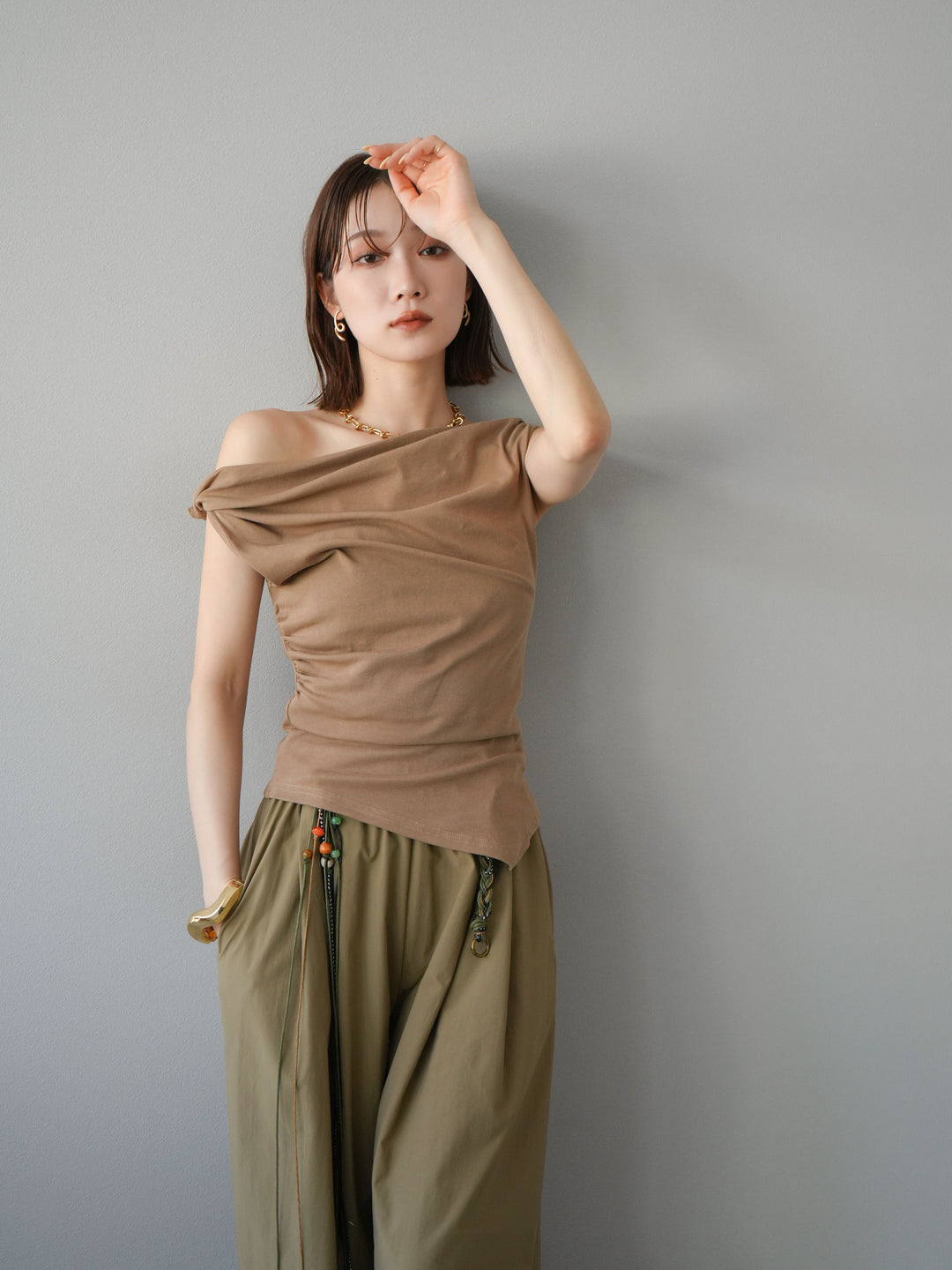 [SET]タックデザイントップス＆ビーズベルト付きパンツSET UP(2set)