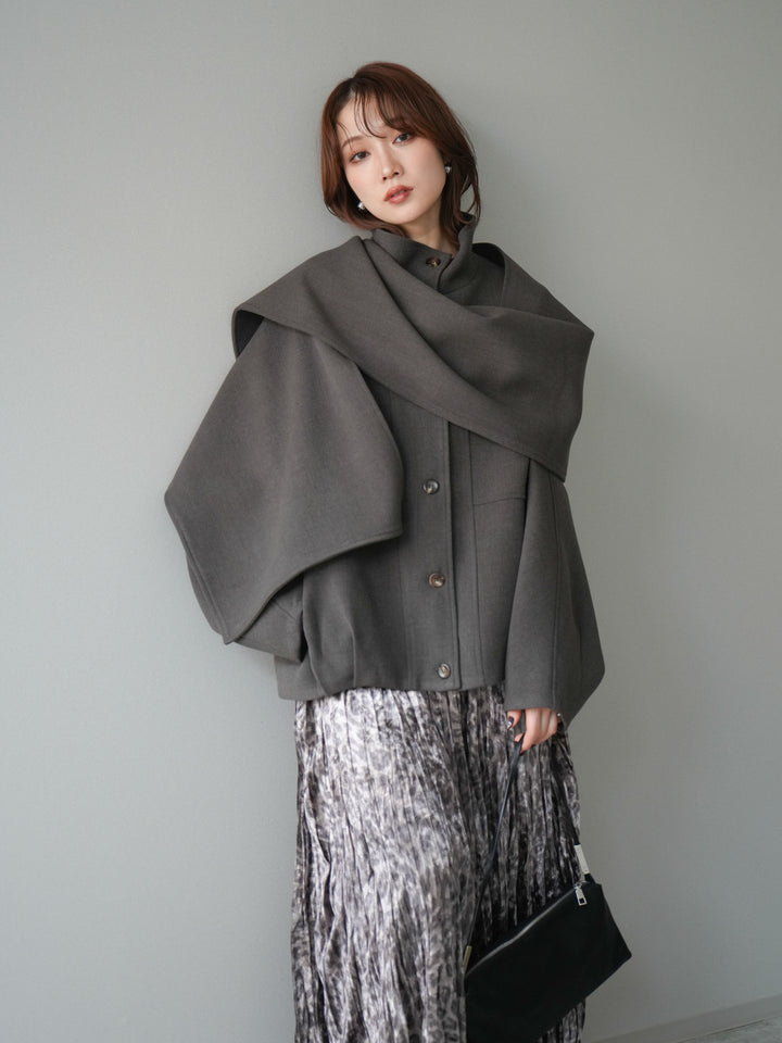 [予約]ストール付きミディアムコート/brown