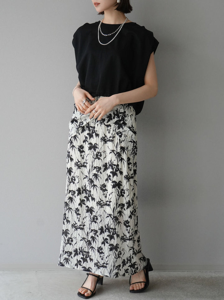 [Pre-order] Washer waist design flower pattern skirt/off-white