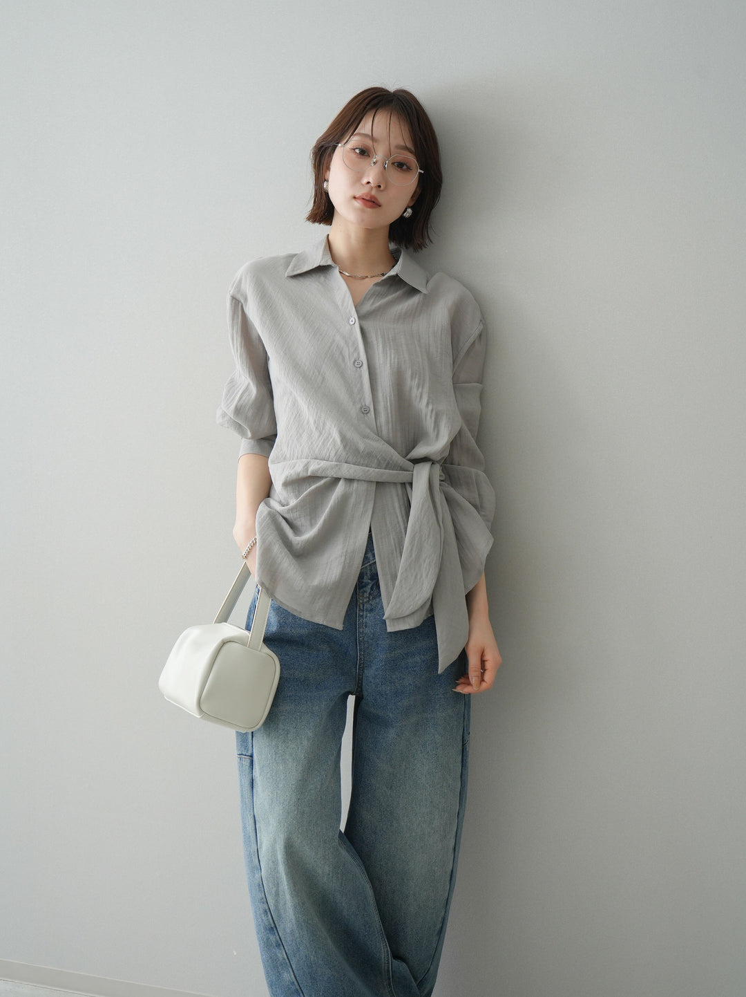 [予約]フロントアシンメトリーブラウス/gray