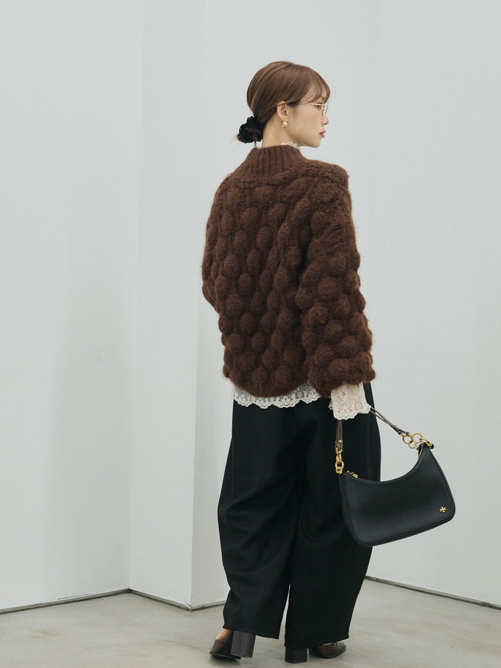 【Allure】[SET]ポップコーンハイネックニットプルオーバー+ハイネックレーストップス+モックスカルゼサイドタックコクーンパンツ(3set)