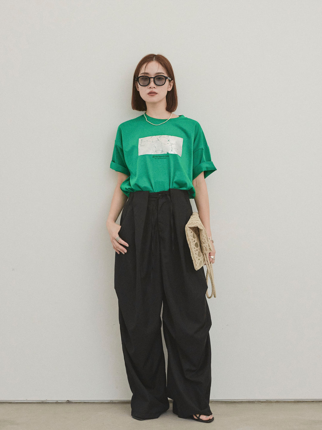 [予約]箔プリントドライタッチコットンTEE /グリーン