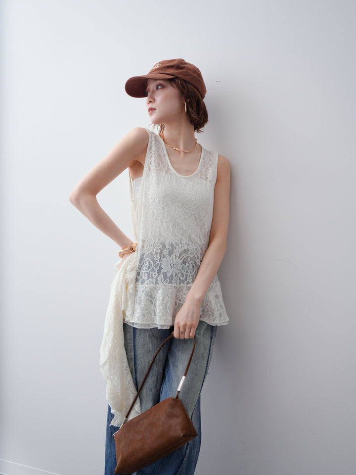 [予約]ラッフルレースアシメペプラムノースリトップス/ivory