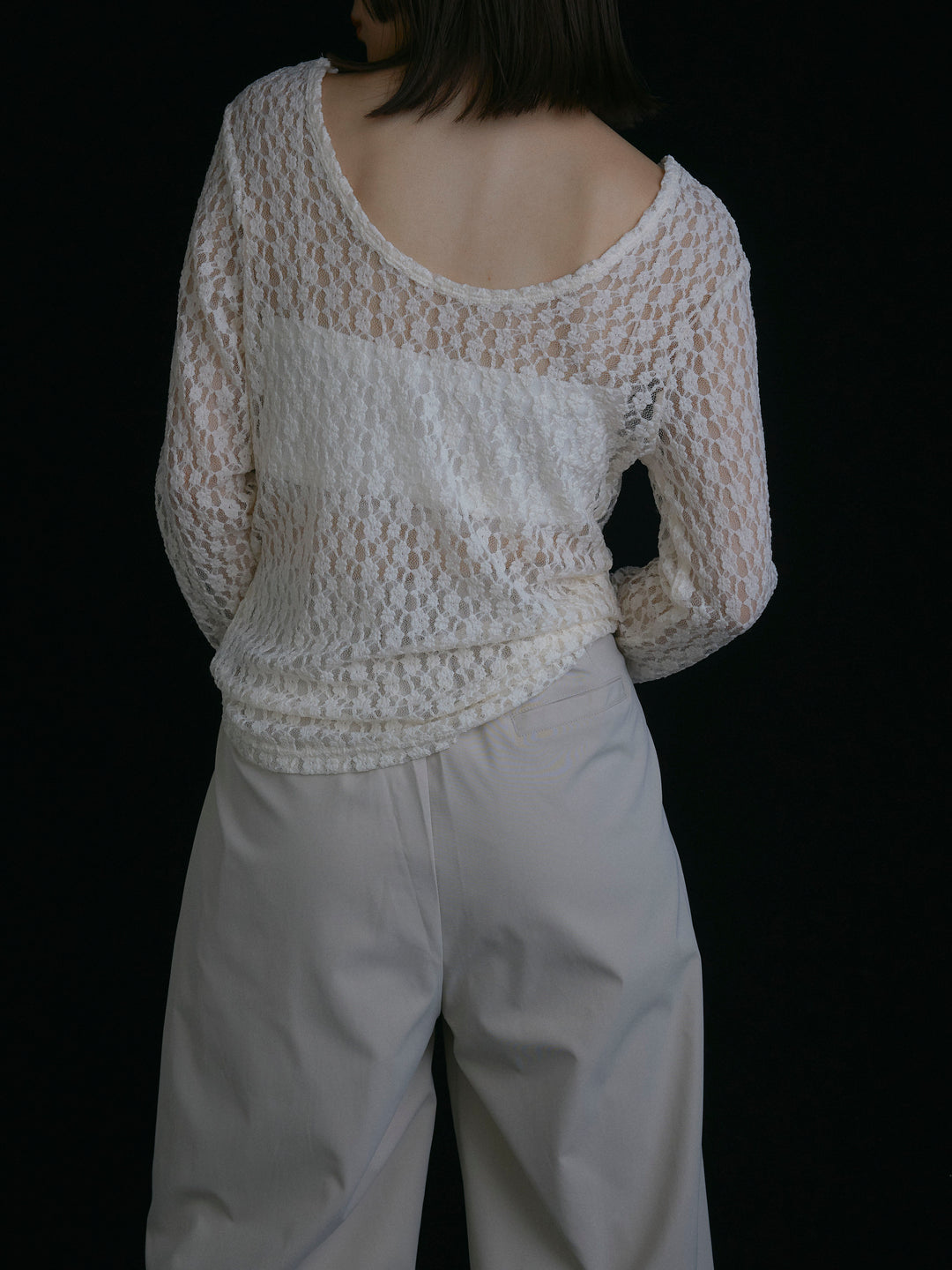 【Allure】[SET]バックラウンドレーストップス+タフタワイドカーブパンツ(2set)