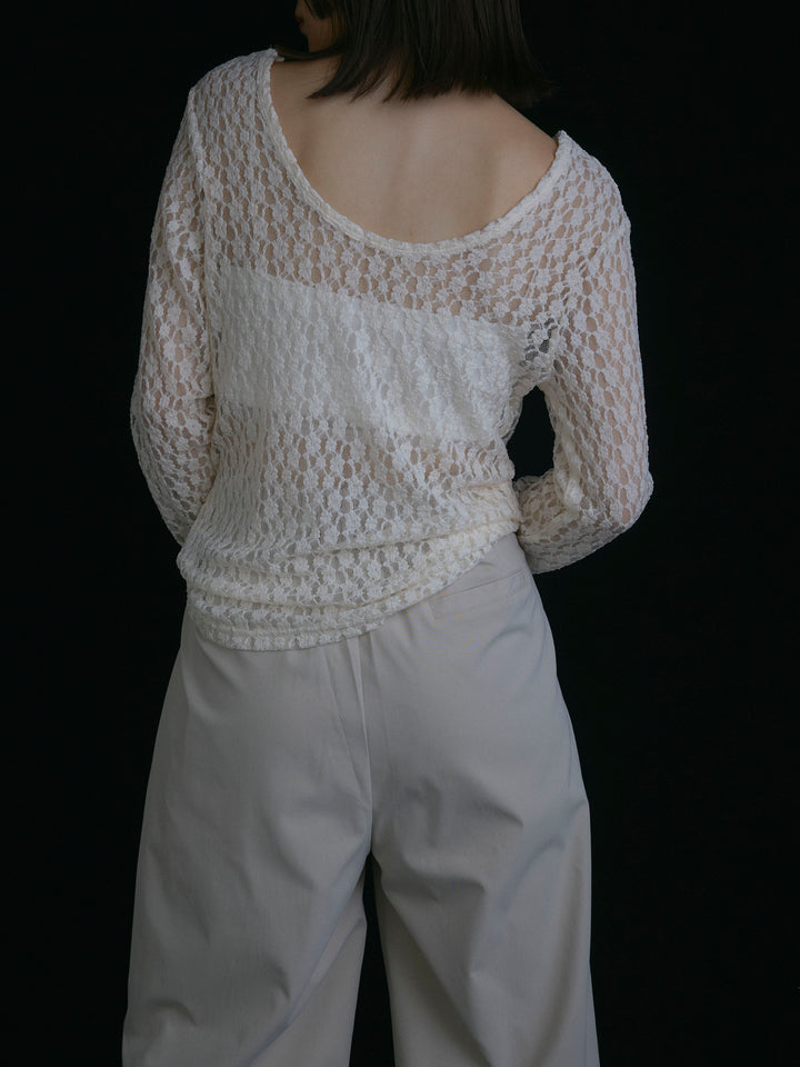 【Allure】[SET]バックラウンドレーストップス+タフタワイドカーブパンツ(2set)