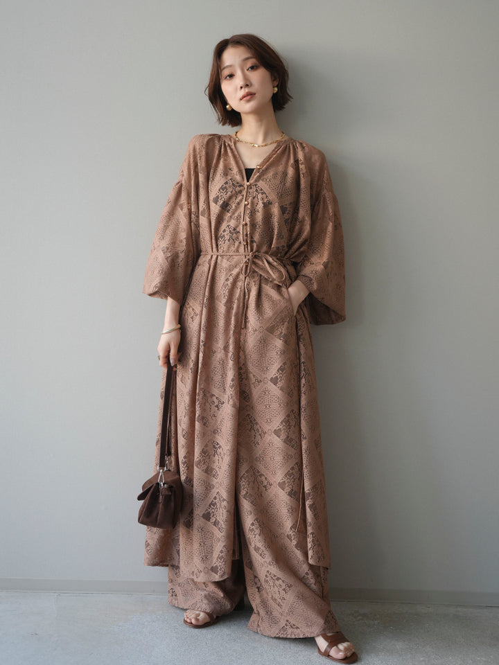 [SET]シアーレースロングガウン+シアーレースイージーパンツ(2set)