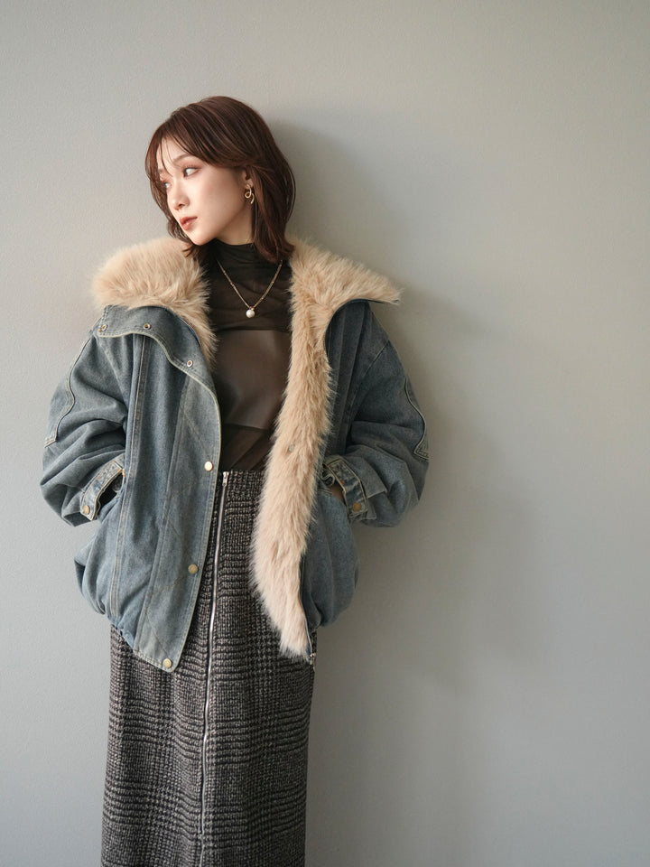 [SET]デニムxファーブルゾン+選べるアクセセット(2set)