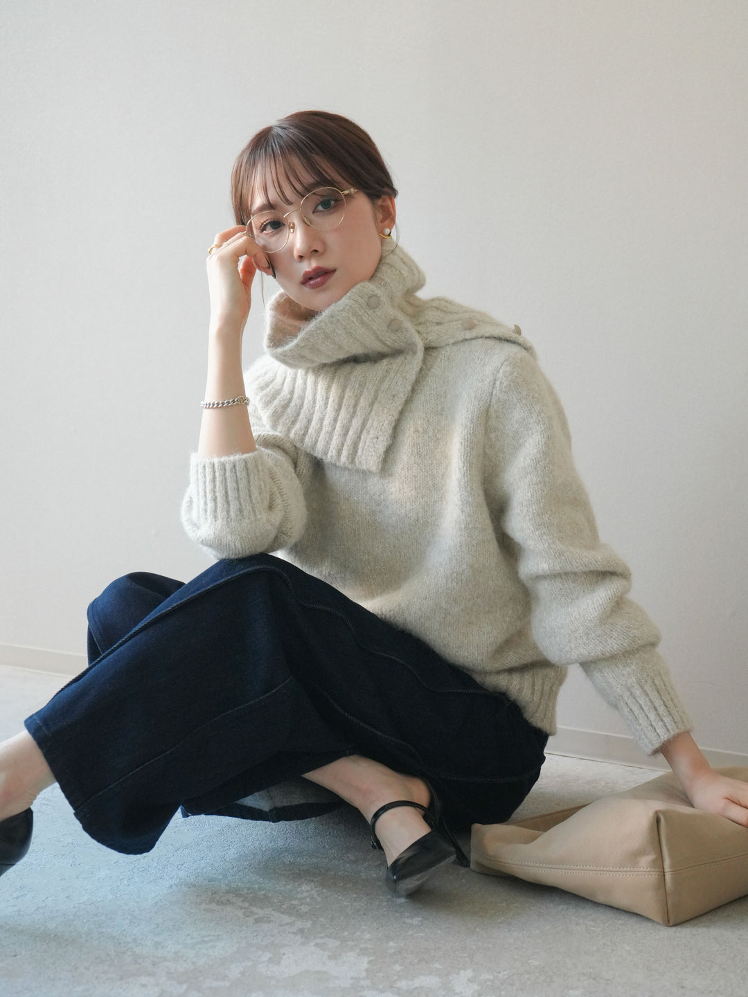 [予約]ネック付MIXニットアンサンブル/apricot