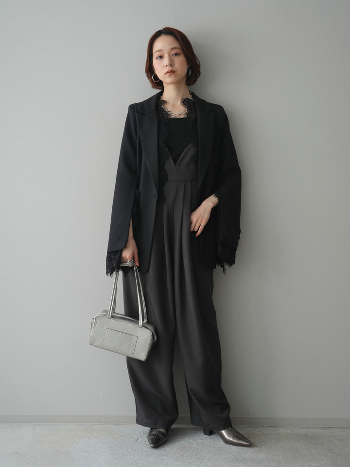 [SET]レースレイヤードスリットジャケット+バックデザインサロペット(2set)