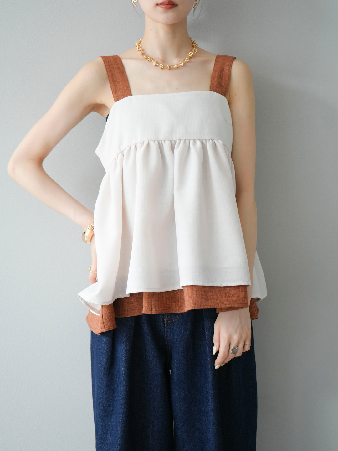 [SET]リネンライク配色フレアタンクトップ+選べるアクセセット(2set)