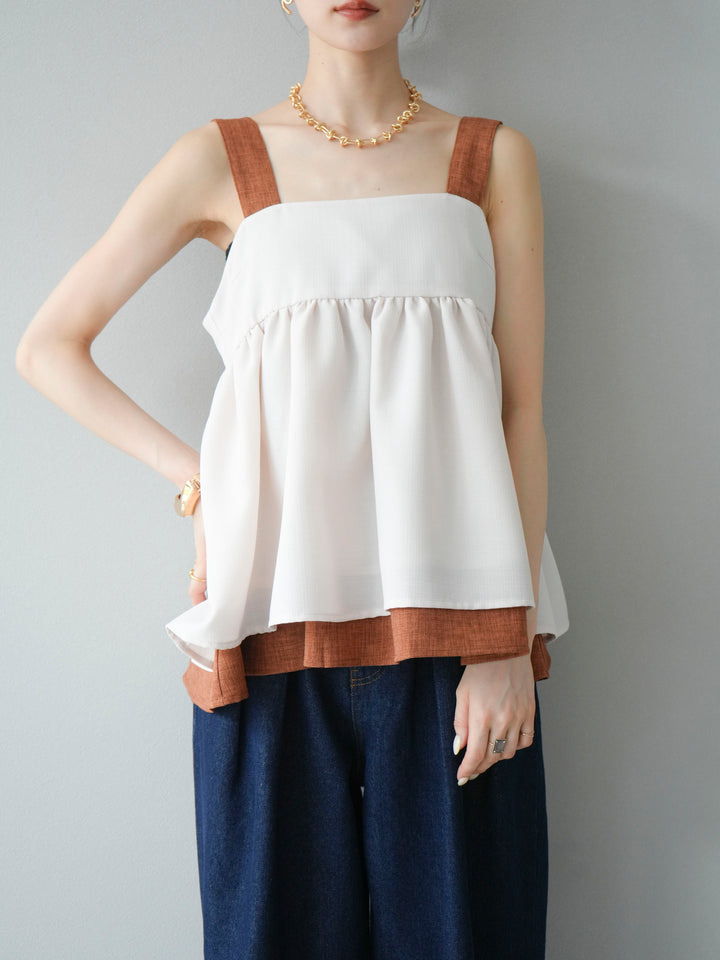 [SET]リネンライク配色フレアタンクトップ+選べるアクセセット(2set)