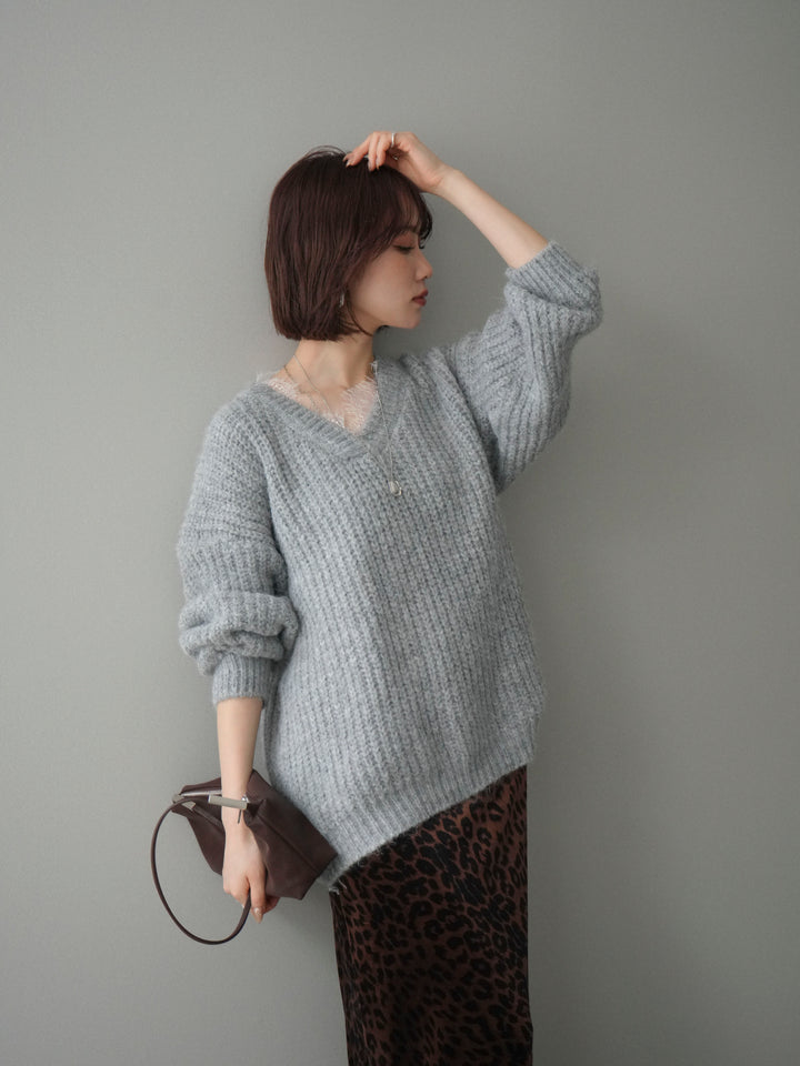 [SET]Vネックレースニットプルオーバー+選べるアクセセット(2set)