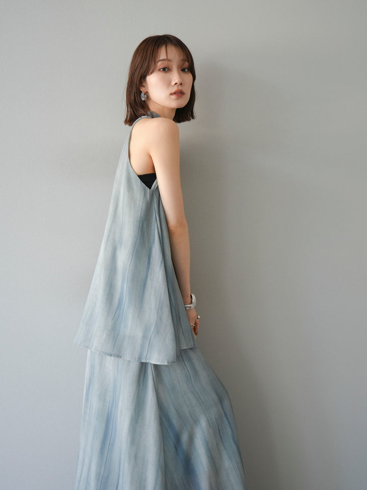 [SET] 細膩花紋V領襯衫＆喇叭裙（2套）