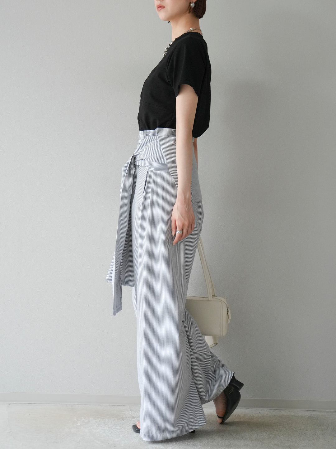 【預購】條紋休閒褲帶皮帶/黑條紋