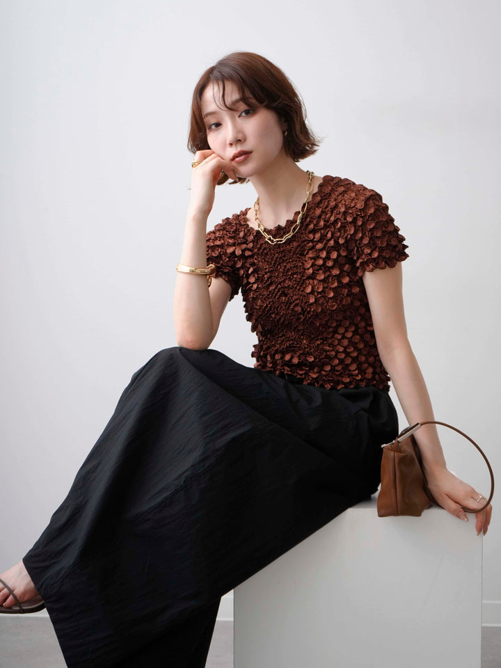 [予約]ドットスモッキングフレンチトップス/brown