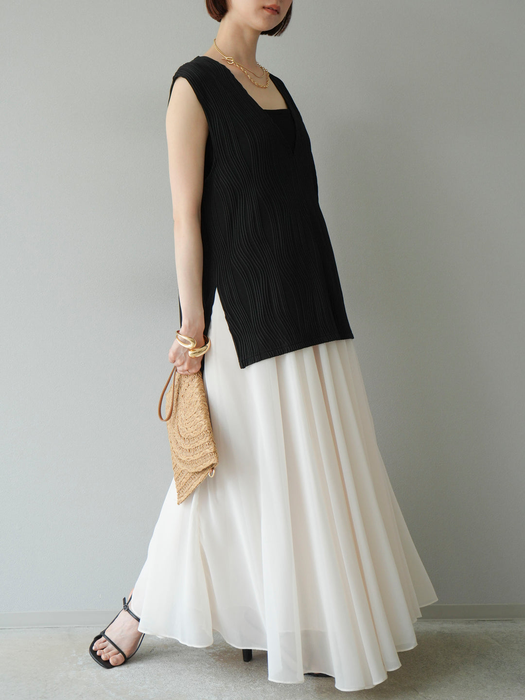 [予約]シフォンフレアスカート/アイボリー