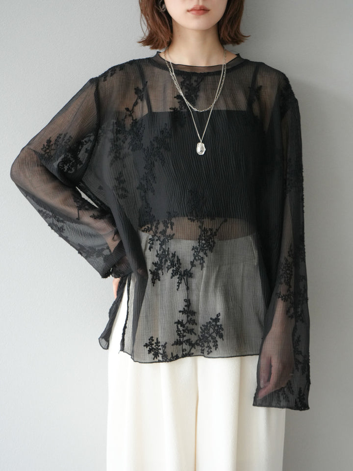 [予約]刺繍シアープルオーバー/ブラック