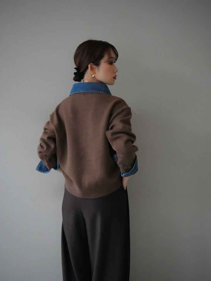 [SET]デニム襟ポロニットプルオーバー+選べるアクセセット(2set)