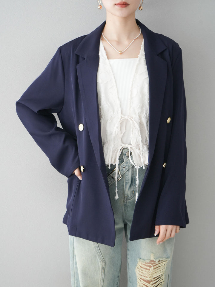 [予約]ゴールドボタンダブルテーラードジャケット/ネイビー