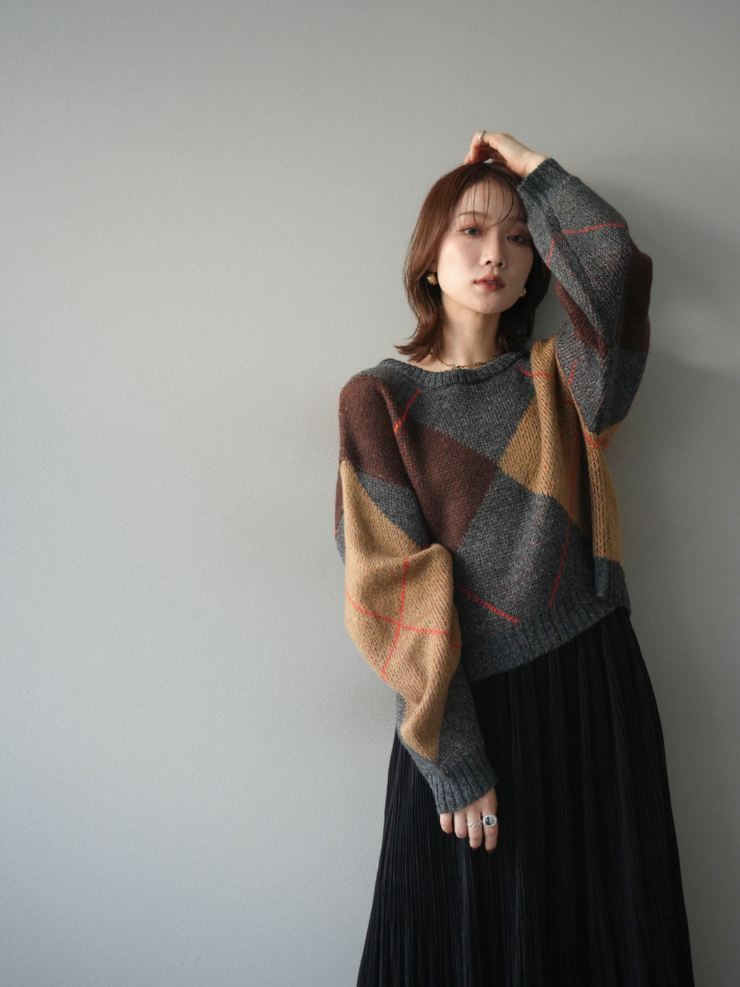 [SET]配色ステッチアーガイル柄ニットプルオーバー+配色ステッチアーガイル柄ニットプルオーバー(2set)