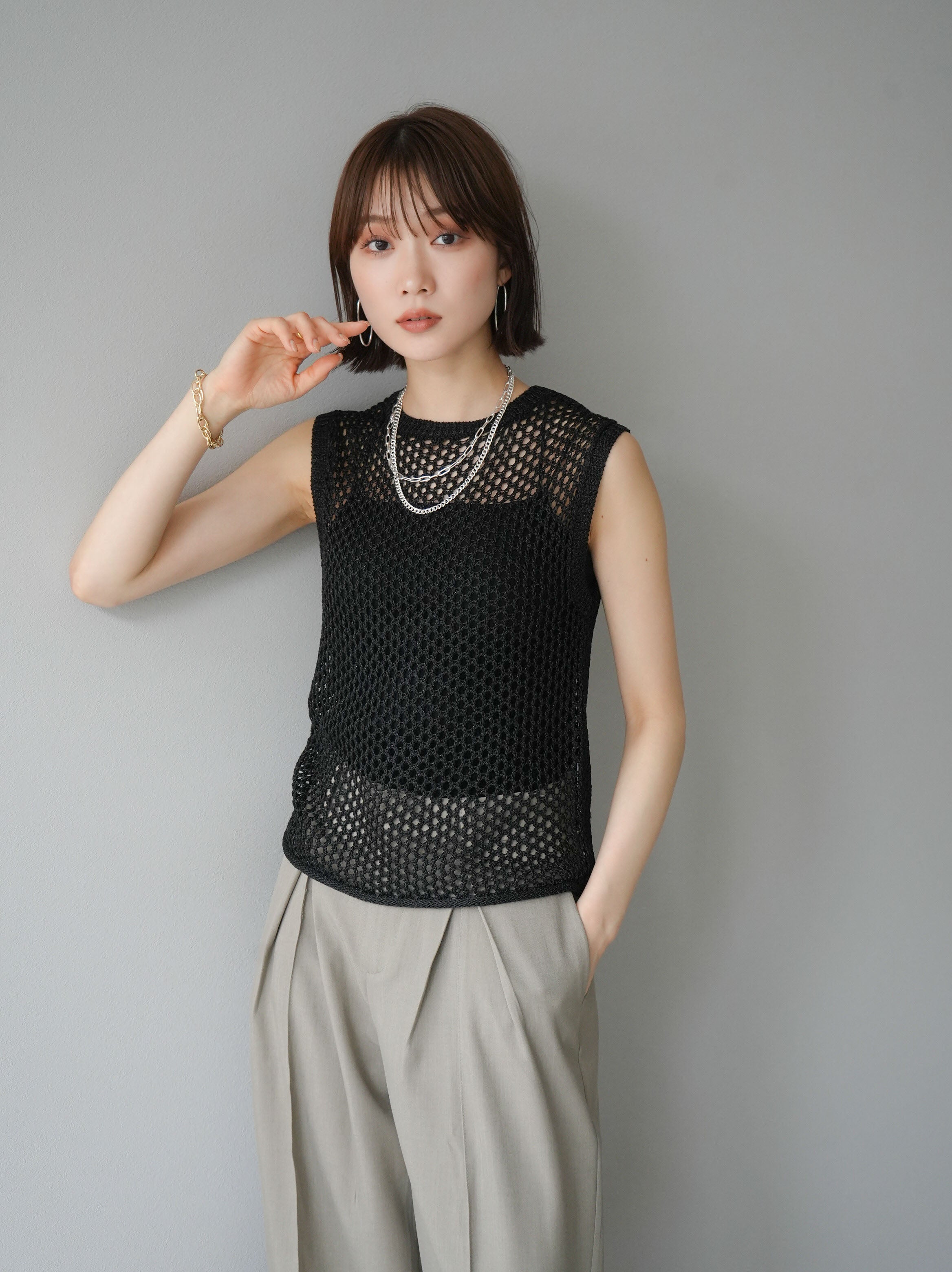 【美品】エンリカ ラメニット タンクトップ RASW]ラメニットタンクトップ 【Pierrot】【スピード配送