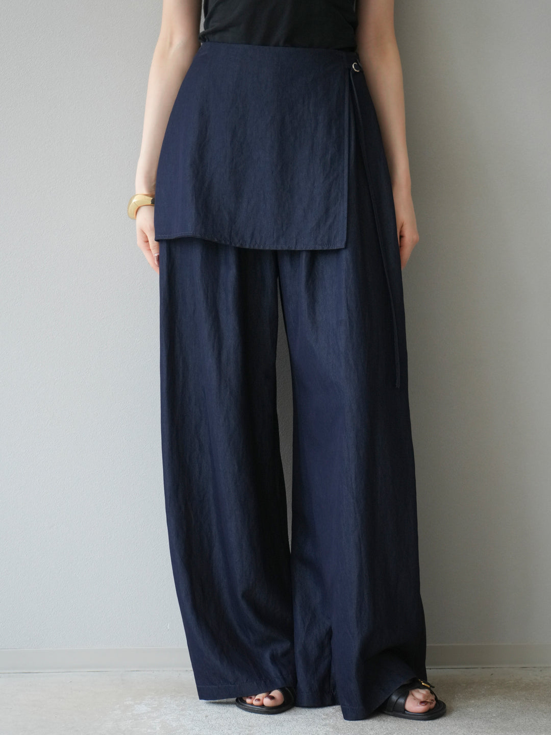[予約]レイヤードテンセルデニムパンツ/ネイビー