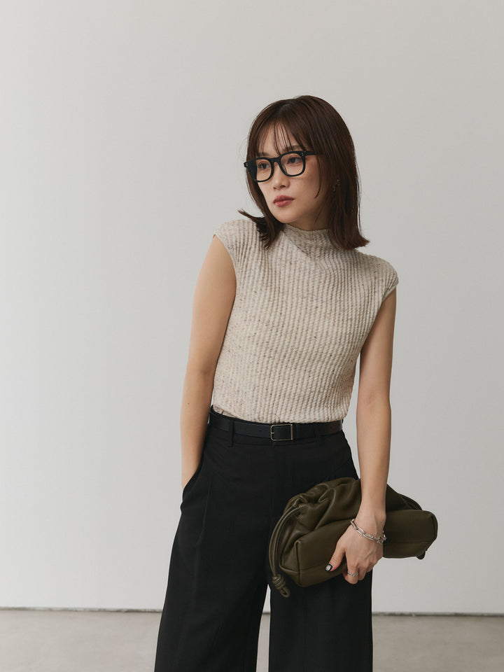 [予約]ミックスヤーンデザインリブフレンチスリーブニット/アイボリー