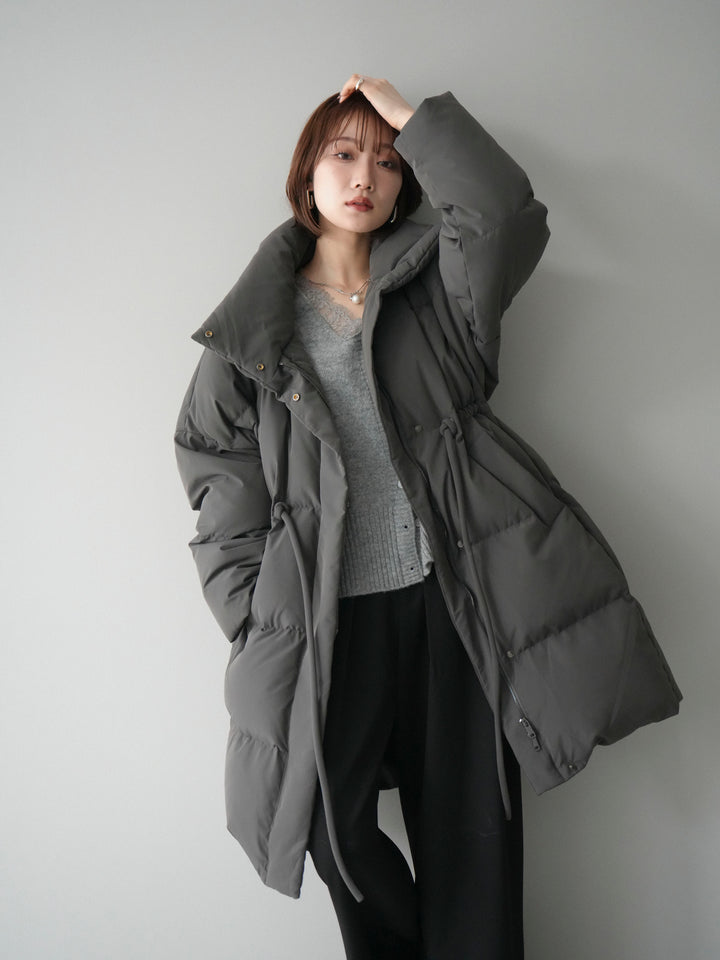[20%オフ]スタンドカラーウエストベルトミドルダウンコート/gray