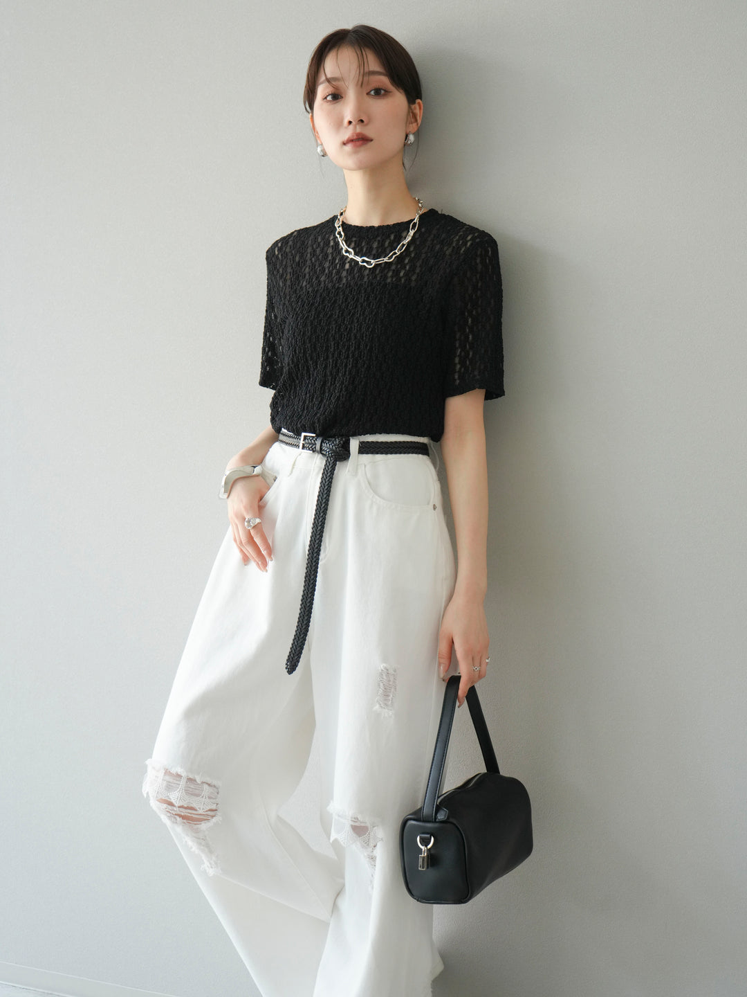 [SET]カットレースTシャツ+選べるアクセセット(2set)