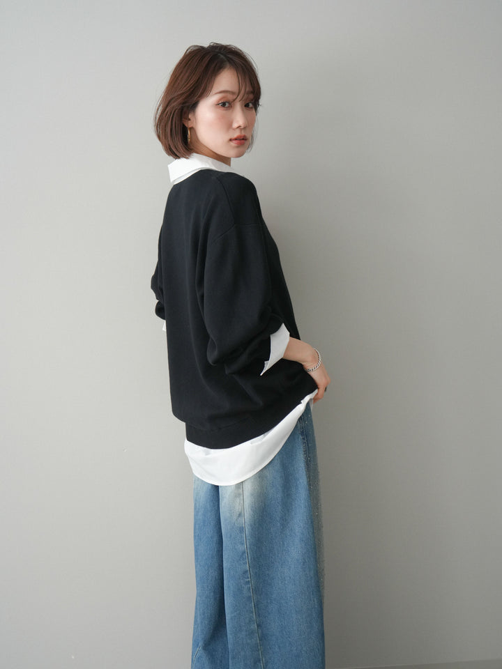 [予約]シャツドッキングオーバーニットプルオーバー/blackoff
