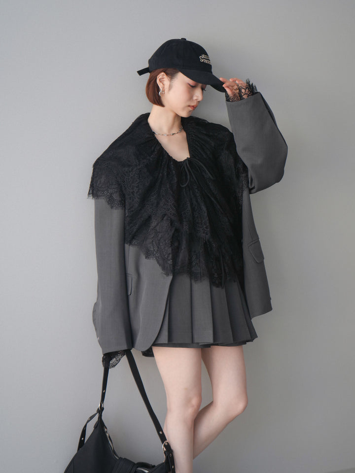 [SET]オーバージャケット＆キュロットSETUP+ビックカラーラッフルレーストップス(2set)