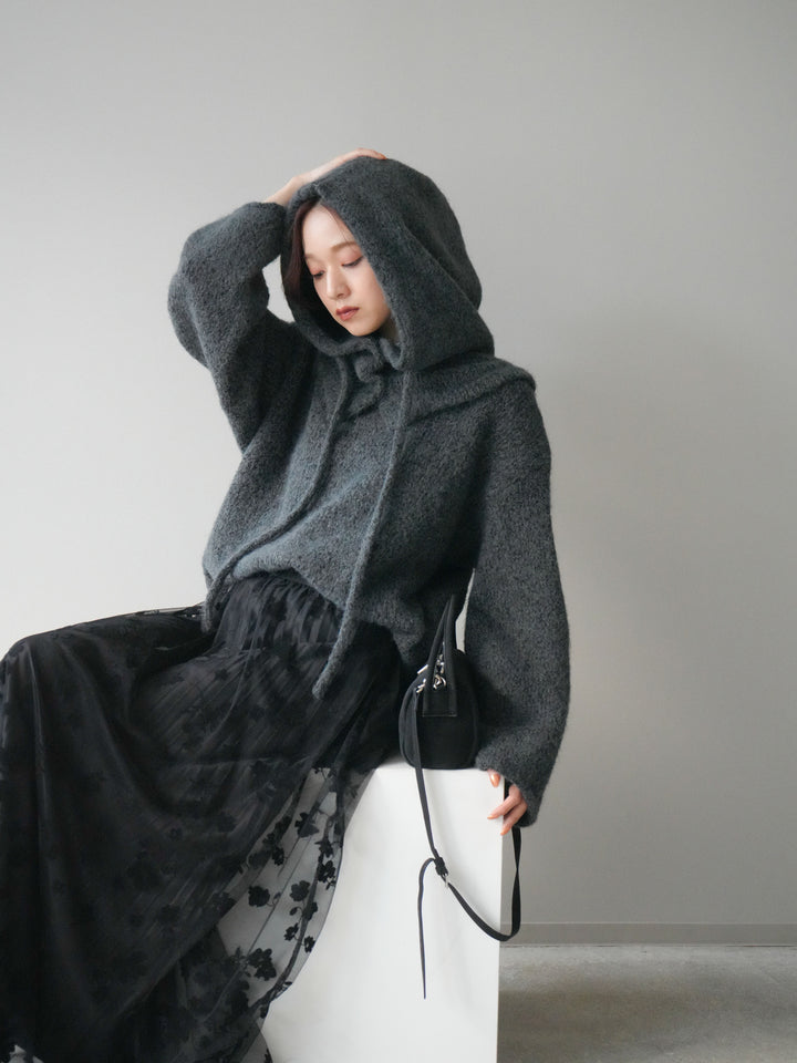 [SET]バラクラバSETニットプルオーバー+フラワーフロッキーチュールプリーツスカート(2set)