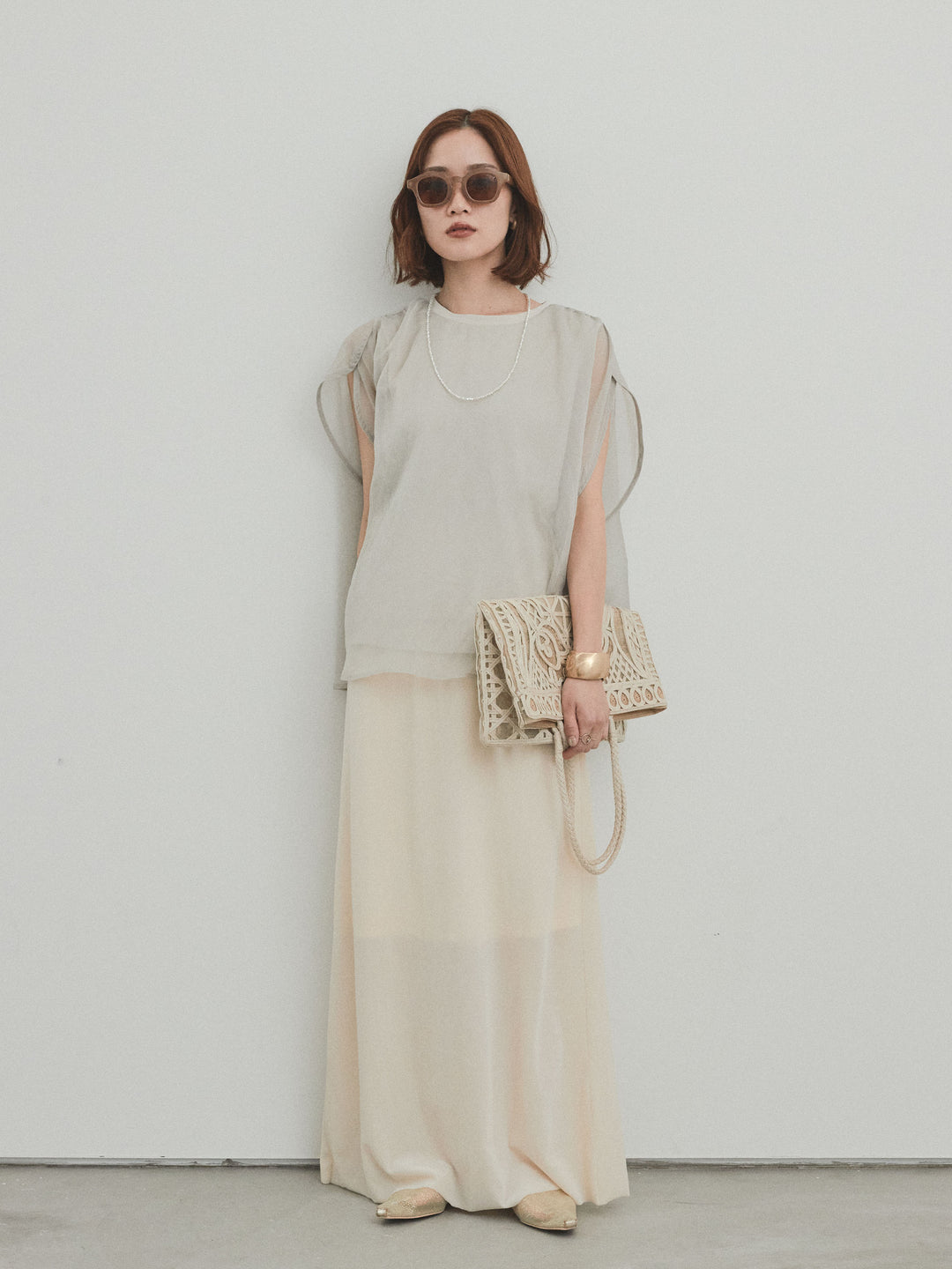 [予約]コンパクトスムースシアーレイヤードトップス/グレージュ