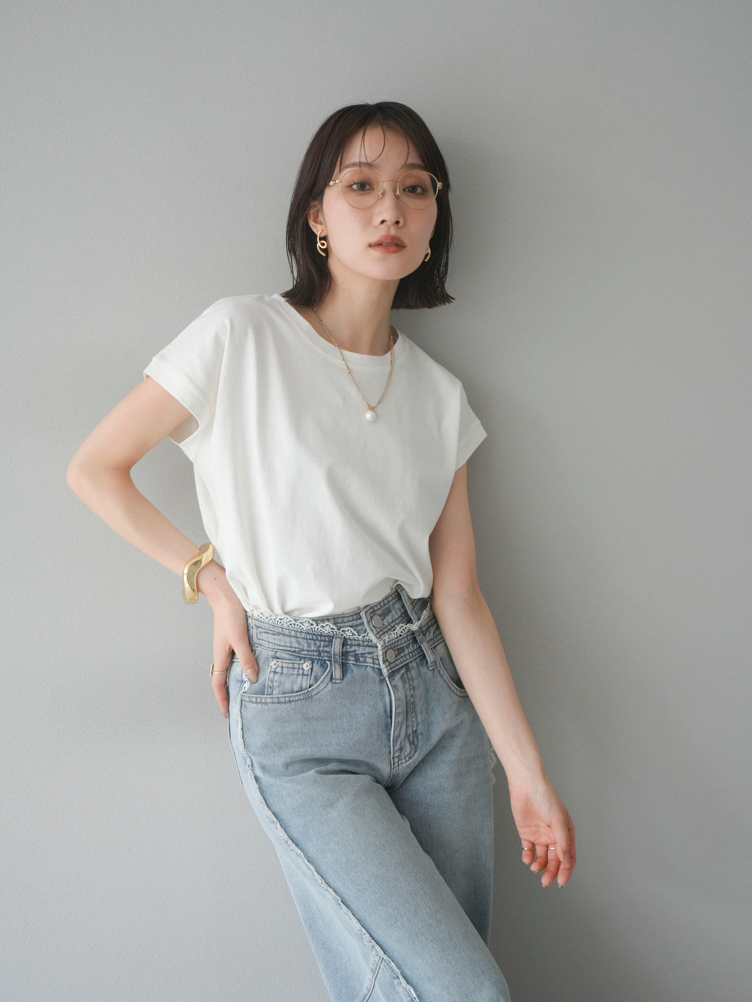 [予約]フレンチスリーブTシャツ/オフホワイト　　