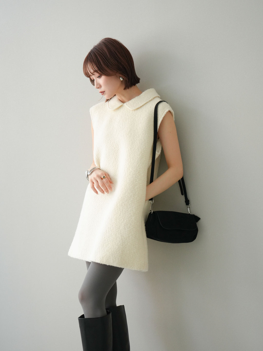 [SET]襟付きブークレミニワンピース+選べるアクセセット(2set)