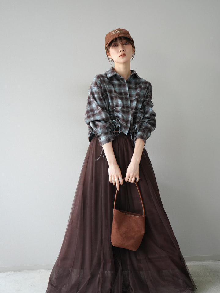 [予約]ドロストクロップネルチェックドシャツ/ブルー