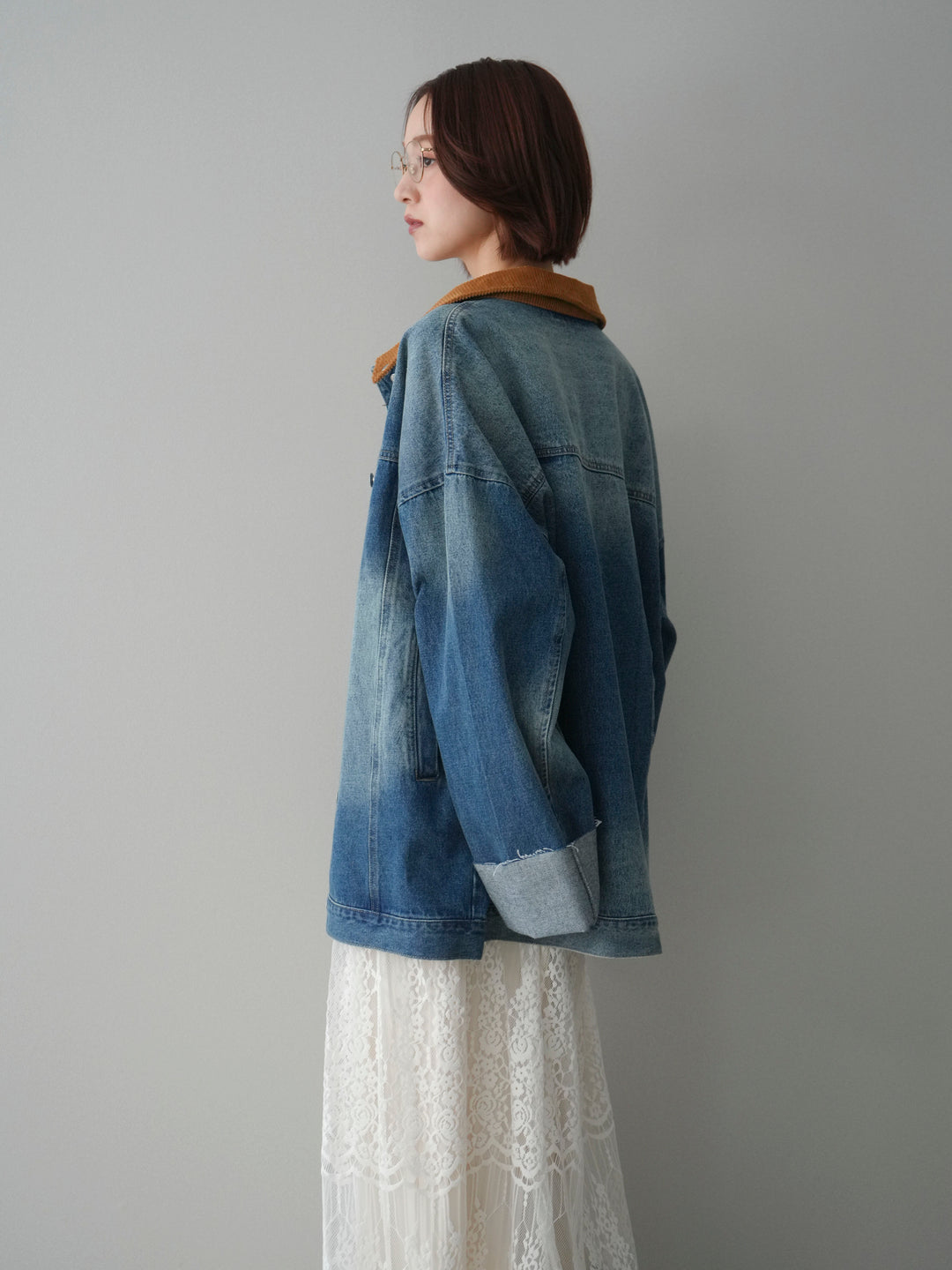 [予約]コーデュロイ×デニムミドルジャケット/blue