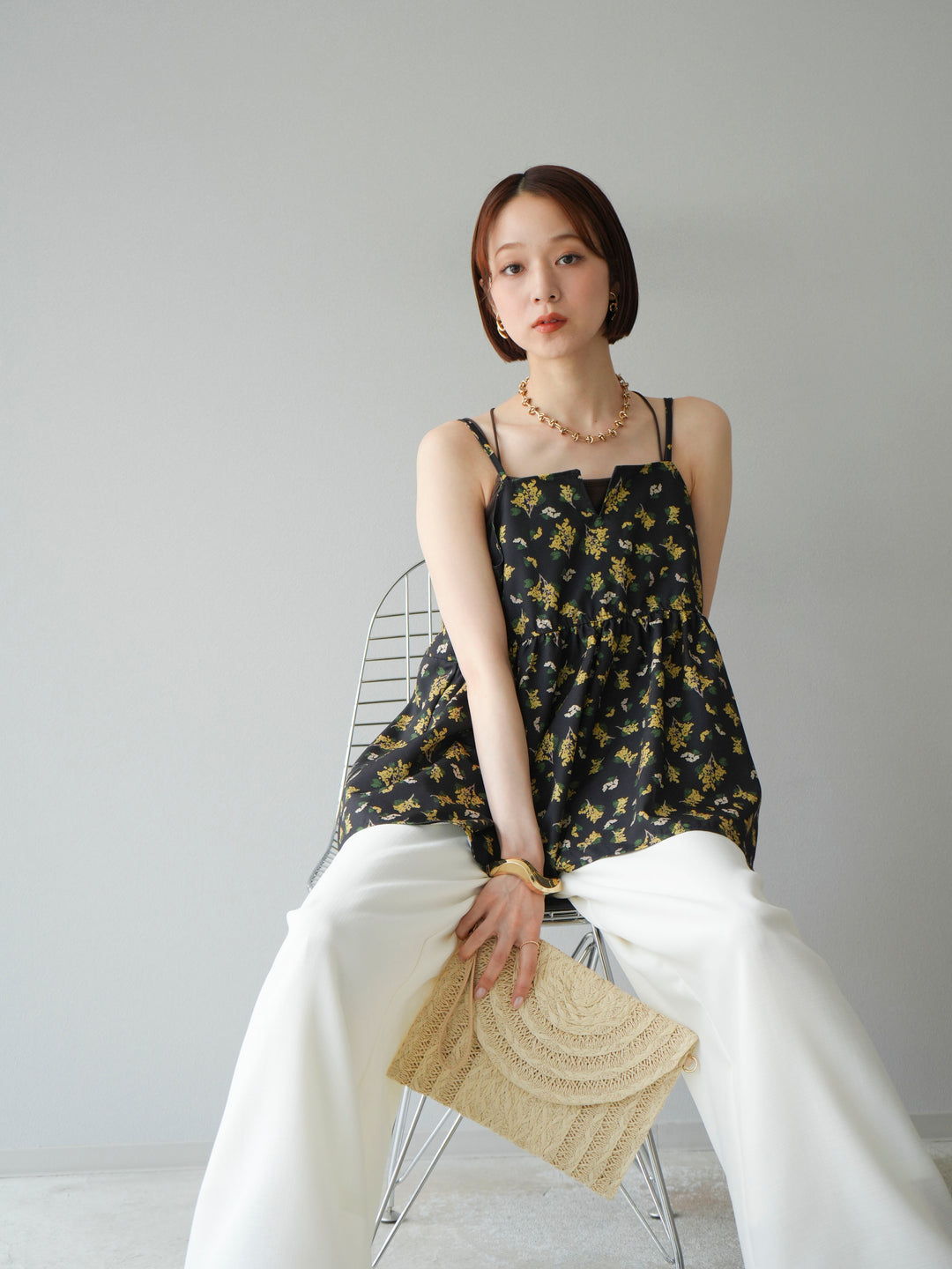 [予約]ブーケプリントキャミソール/ブラック