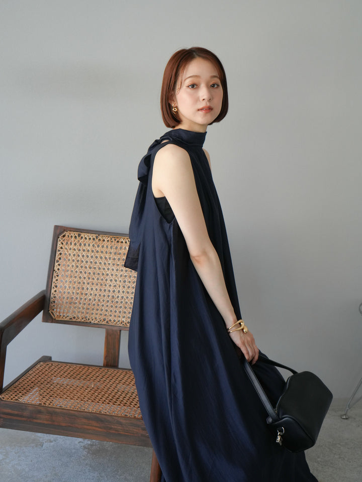 [予約]シアーホルターバックオープンワンピース/ネイビー