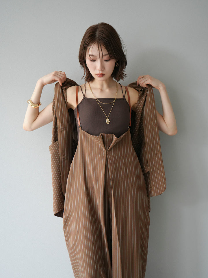 [SET]ヘリンボーンストライプジレ+ヘリンボーンストライプサロペット(2set)