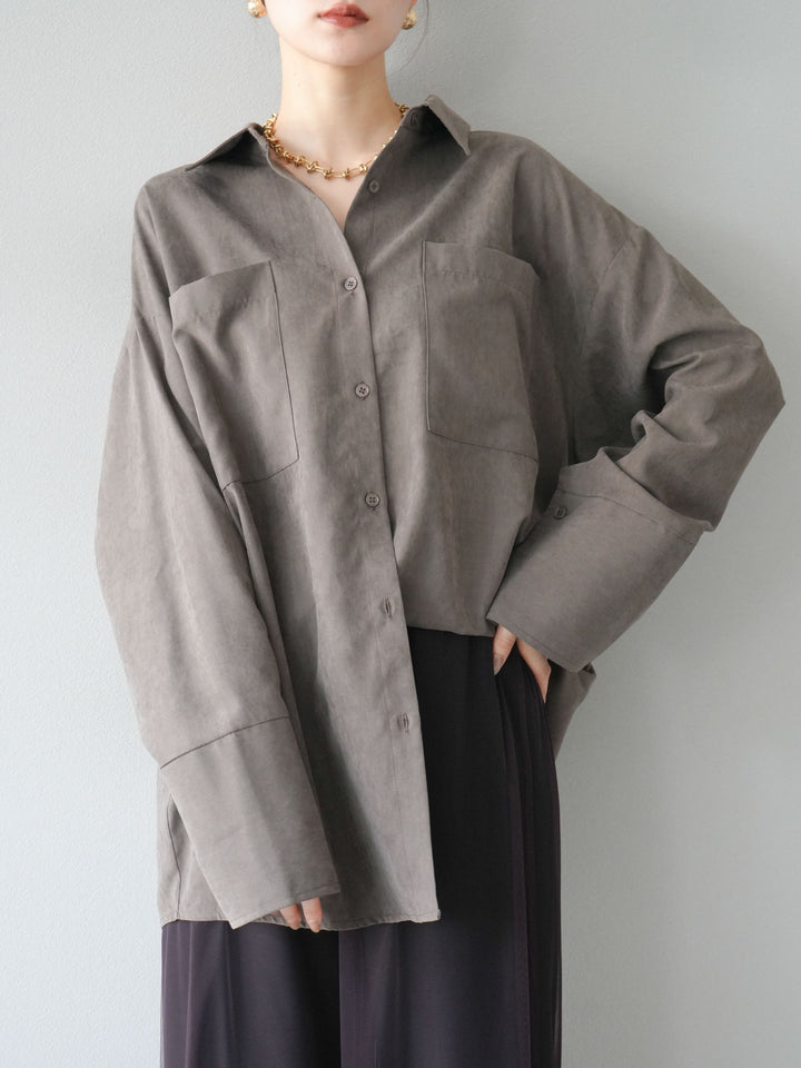 [予約]スエードライクBIGカフスオーバーシャツ/ブラウン
