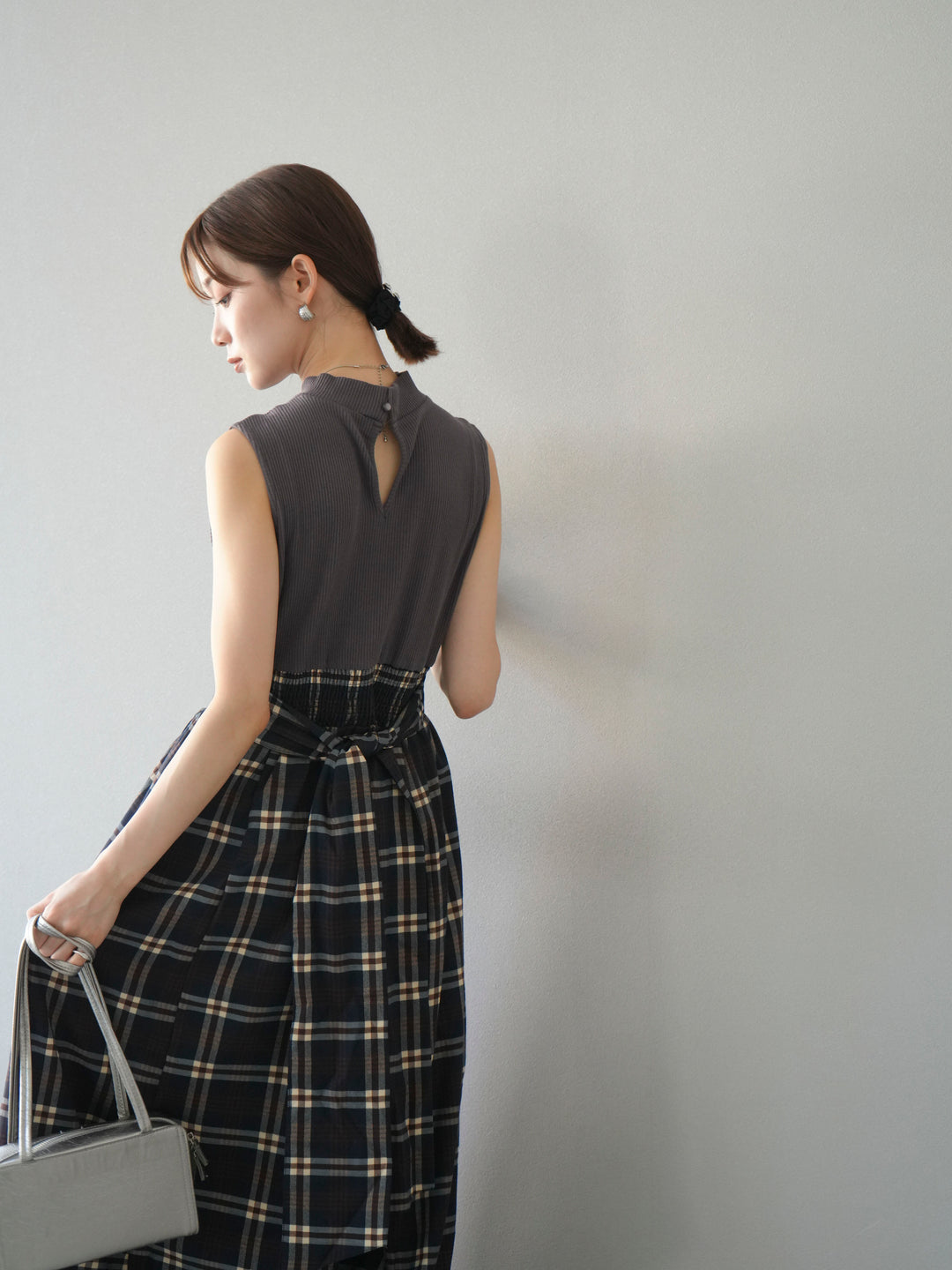 [SET]テレコ×チェックドッキングノースリワンピース+選べるアクセセット(2set)
