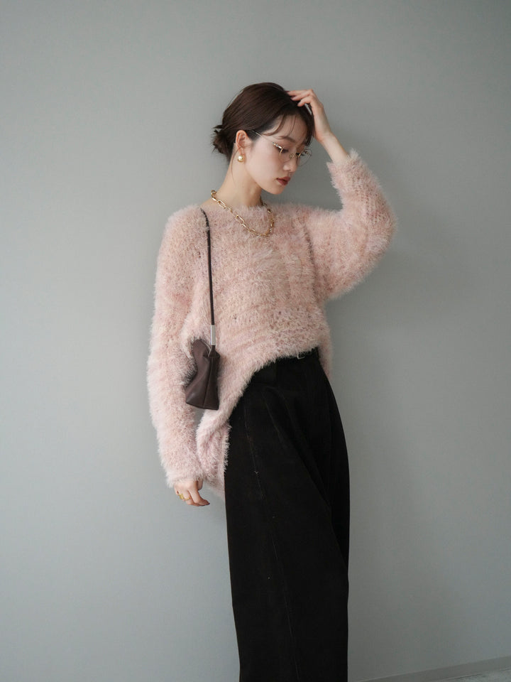 [予約]ミックスシャギールーズニットプルオーバー/pink