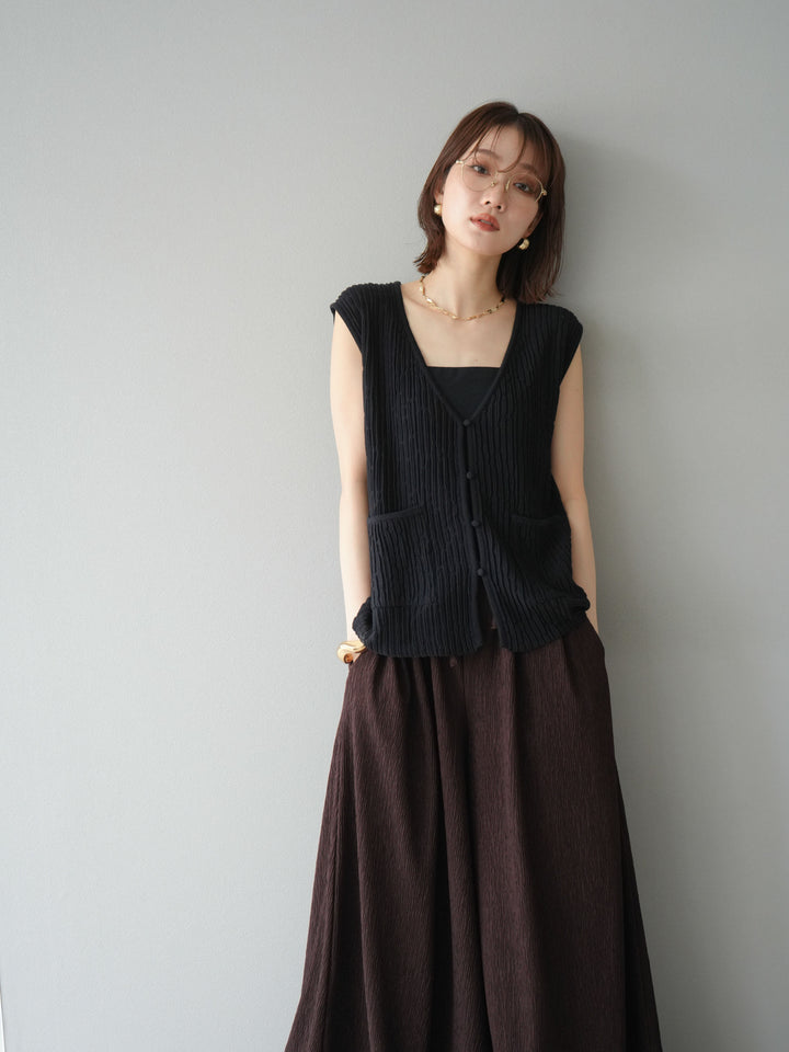 [SET] 波浪夏季針織背心+柳葉寬腿褲（2件套）