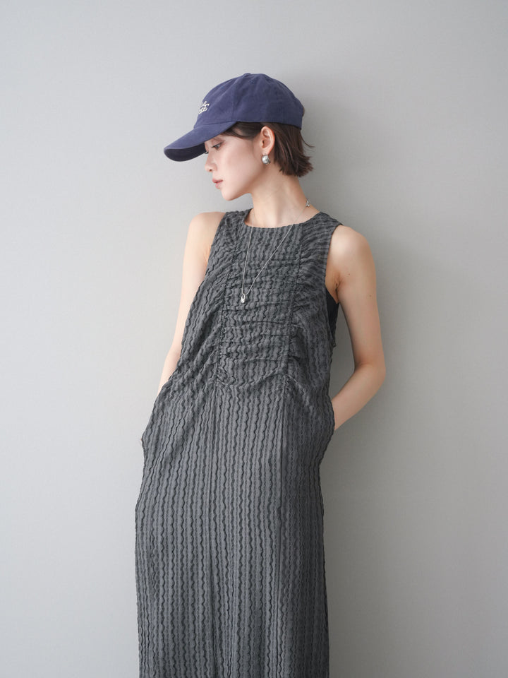 [予約]シャーリングジャガードノースリーブワンピース/gray