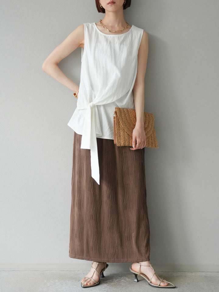 [SET] 前裹式無袖上衣+波浪滾邊緊身裙（2套）