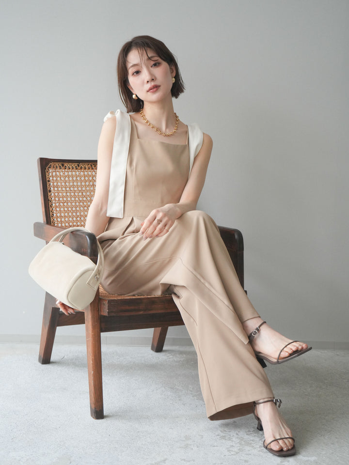 [予約]ショルダーリボンサロペット/beige