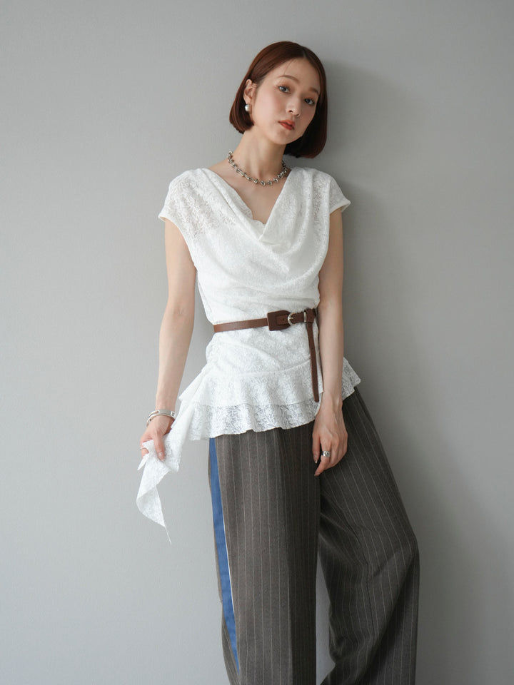 [予約]ベルト付ドレープデザインレーストップス/ホワイト