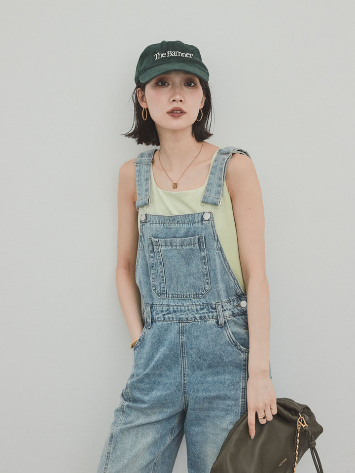 [SET]センターシームデニムサロペット +スクエアベロアタンクトップ(2set)